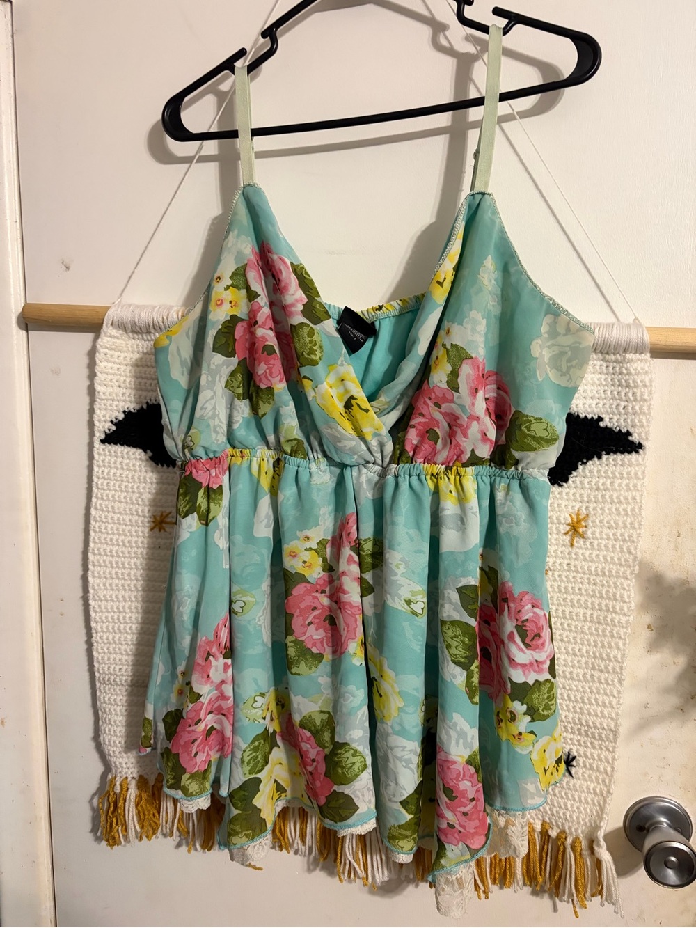 torrid Aqua Floral Cami Top with Pink & Yellow Roses